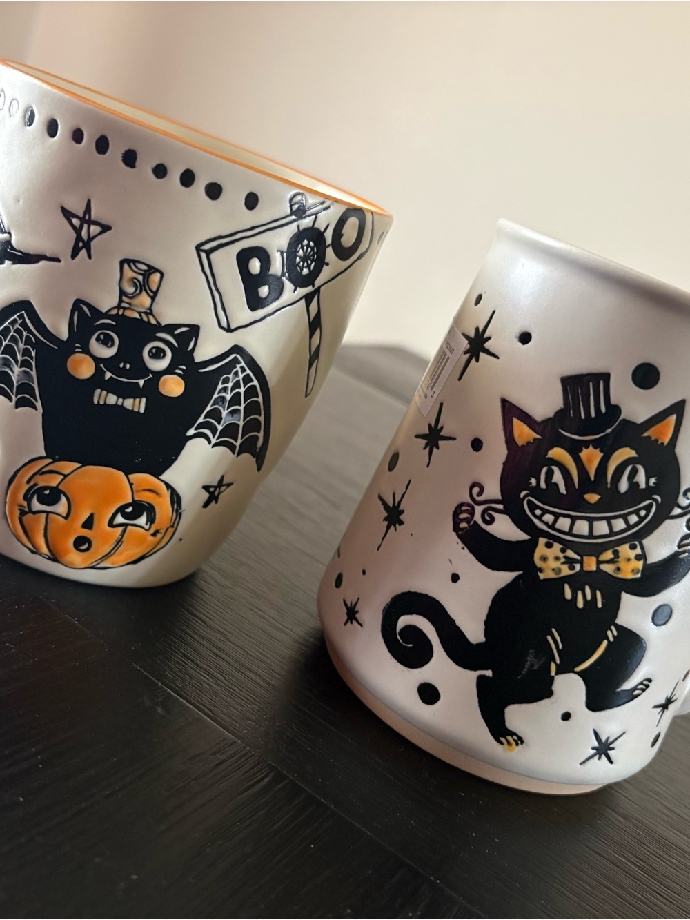 NWT Eli+Ana Hand Painted Ceramic Halloween Mug Set | Retro Spooky Coffee Cups